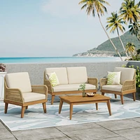 Acacia Wood Chat Set With Rope Weave And Water-Resistant Cushions