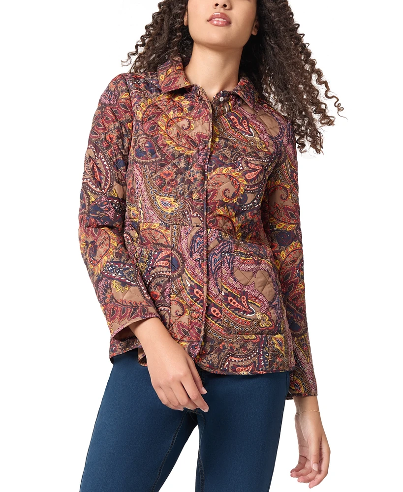 Jones New York Petite Paisley-Print Quilted Collared Jacket