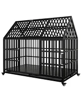 Streamdale Furniture 54" Indestructible Dog Crate with Top Door and Wheels