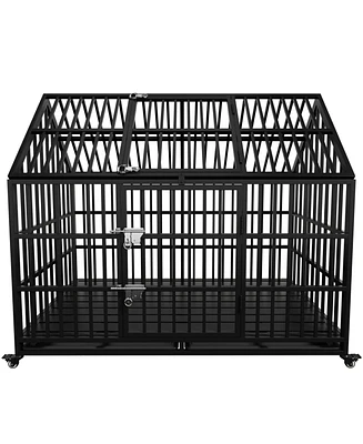 Streamdale Furniture 54" Indestructible Dog Crate with Top Door and Wheels