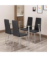 Simplie Fun Glass Dining Set: 1 Table, 4 Black Chairs (51"W x 31.5"D x 30"H)