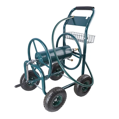 Streamdale Furniture 4-Wheel Garden Hose Reel Cart with Basket