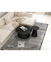 2-Piece Round Coffee Table Set with Grille Design