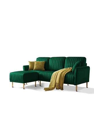 Simplie Fun Green Velvet Modular Corner Sofa with Chaise & Ottoman