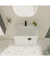 Wall-Mounted Vanity with Ceramic Sink and Soft-Close Doors