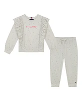 Tommy Hilfiger Little Girl Hacci Ruffle-Trim Crewneck Joggers Set