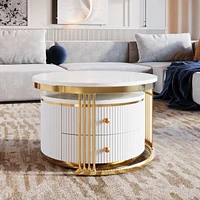 Modern 2-Piece White Round Nesting Coffee Table with Drawers