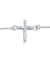 Bling Jewelry Side Ways Cross Religious Anklet For Women Ankle Bracelet For Women Sterling Silver Adjustable 9 To 10 Inch