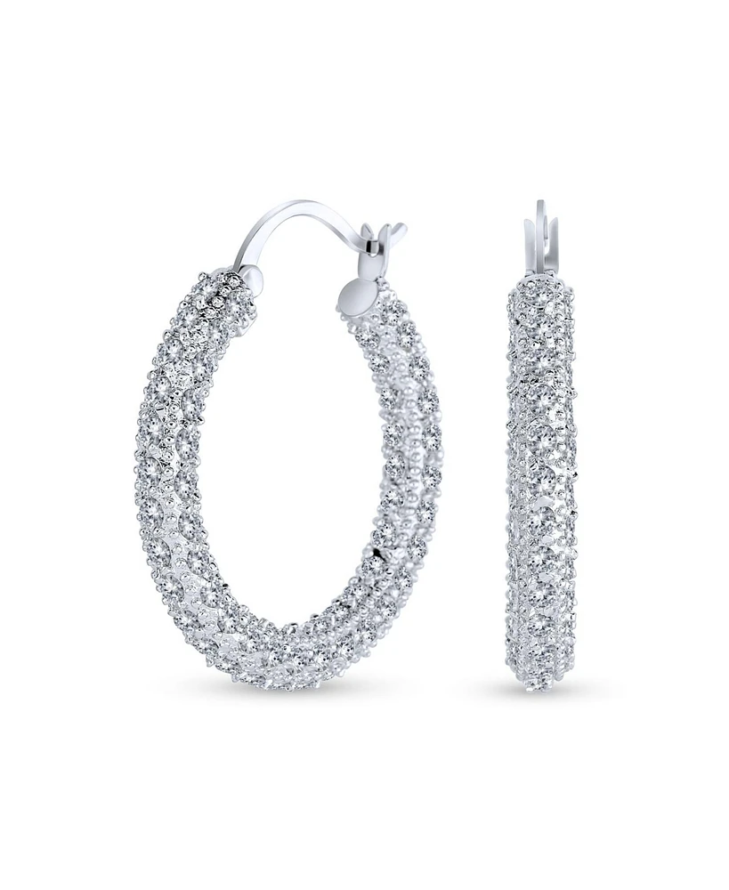 Bling Jewelry Cubic Zirconia Pave Cz Encrusted Prom Statement Hoop Earrings For Women Brass 1.3 Diameter