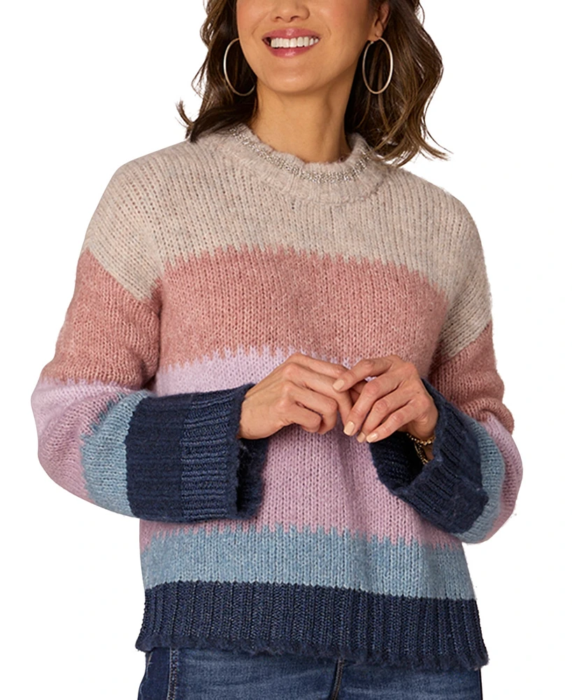 Democracy Petite Colorblocked Dropped-Shoulder Sweater