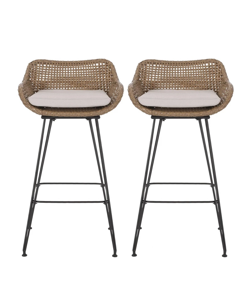 Simplie Fun Wicker And Iron Barstools With Cushions (Set Of 2)