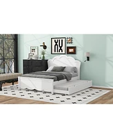 Full Size Wood Platform Bed with Headboard and Twin Trundle