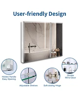 30x26" Medicine Cabinet with Mirror, Recessed or Wall Mount, Ample Storage