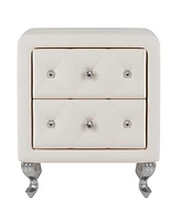 Simplie Fun Elegant Pu Nightstand with 2 Drawers, Crystal Handle, Storage