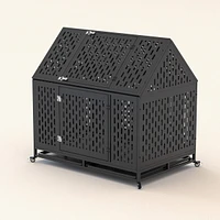 Streamdale Furniture 45" Indestructible Dog Crate with Roof, 2 Doors, Trays, Wheels