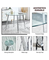 Simplie Fun 40" Glass Top Dining Table with Electroplated Silver Metal Legs