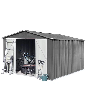 Simplie Fun 10FTx12FT Outdoor Storage Shed with Punched Vents and Hinged Door