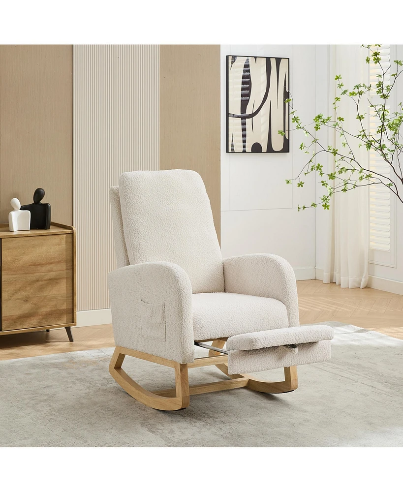 Streamdale Furniture 25.4" Rocking Chair with Retractable Footrest, Side Pocket, Ivory