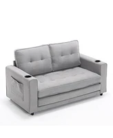 3-in-1 Tufted Futon Sofa Bed with Side Pockets and Cup Holders