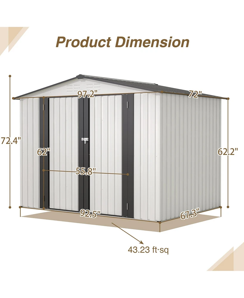 Simplie Fun 8 x 6 Ft All-Weather Metal Storage Shed with Lockable Doors