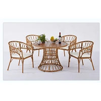Bamboo Dining Table with Pe Rattan Round Top (110CM)
