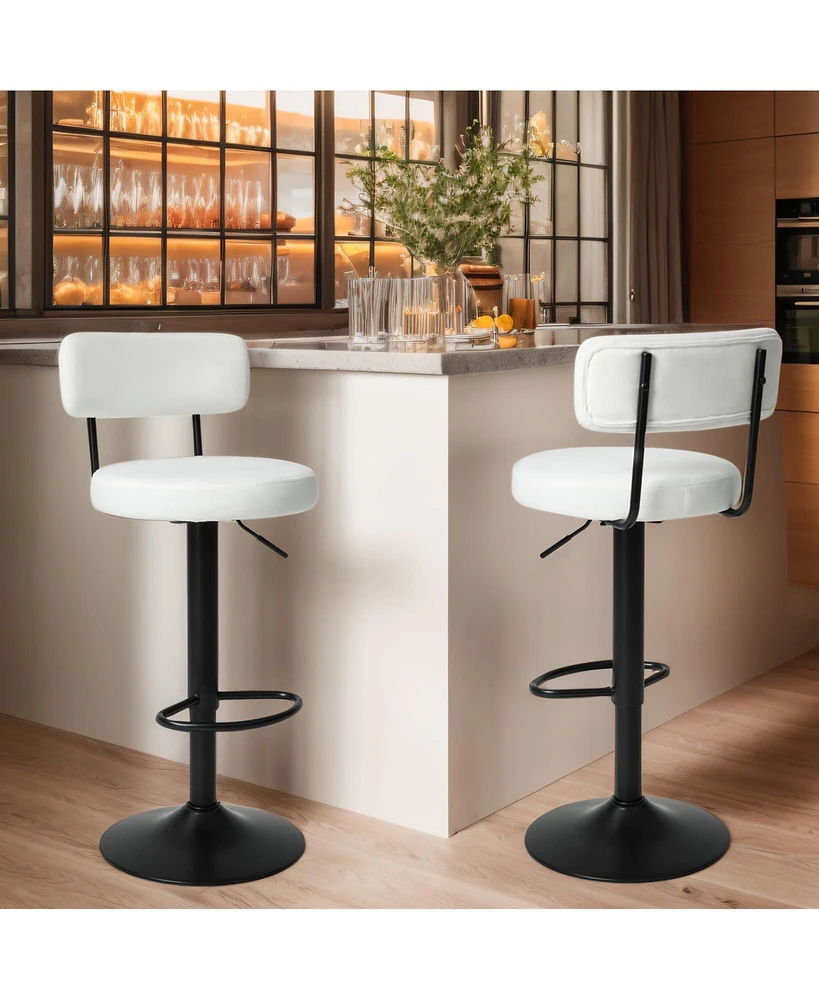 Simplie Fun Retro Velvet Bar Stools with Adjustable Height and Curved Backrest (Set Of 2)