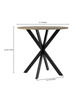 31.5" Round Dining Table, Modern Industrial Style, Mdf Top, Black Metal Legs