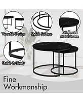 2-Tier Nesting Coffee Table Set with Marble Pattern Top