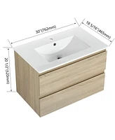 Streamdale Furniture 30" Wood Grain Vanity with Ceramic Sink and Soft-Close Drawers