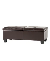 Streamdale Furniture Alfred Leather Storage Ottoman with Dual-Opening Tray Top