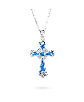 Bling Jewelry Silver Opal Cz Cross Pendant Necklace 18in Chain