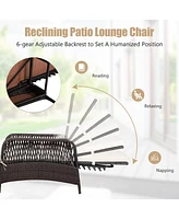Gymax Rattan Patio Lounge Chair Chaise w/ Adjustable Backrest Cushion & Pillow
