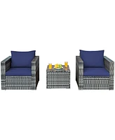 Skonyon 3 Pieces Patio Rattan Furniture Bistro Sofa Set with Cushioned