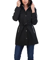 Sebby Collection Women's Belted Zip Front Soft Shell Trench Coat With Detachable Hood