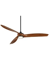 Casa Vieja 60" La Jolla Surf Modern 3 Blade Indoor Ceiling Fan with Dimmable Led Light Remote Control Matte Black Koa for Living Kitchen House Bedroom