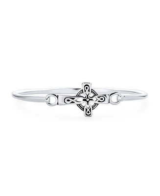 Bling Jewelry Sterling Silver Oxidized Religious Inspirational Christian Sideways Irish Knot Celtic Cross Bangle Bracelet For Women