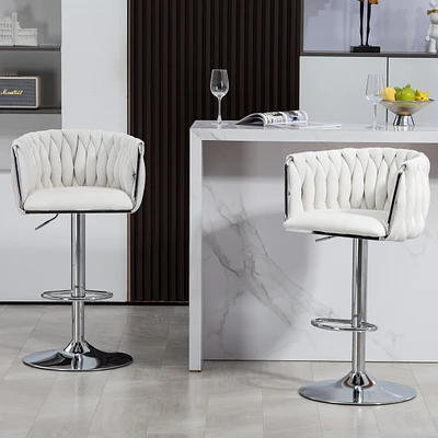 Streamdale Furniture 360° Swivel Bar Stools with Woven Back & High-Rebound Cushion (Set Of 2)