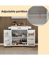 Kitchen Island Cart with Drawer, Doors, Shelves, Towel Rack, Seasoning Rack