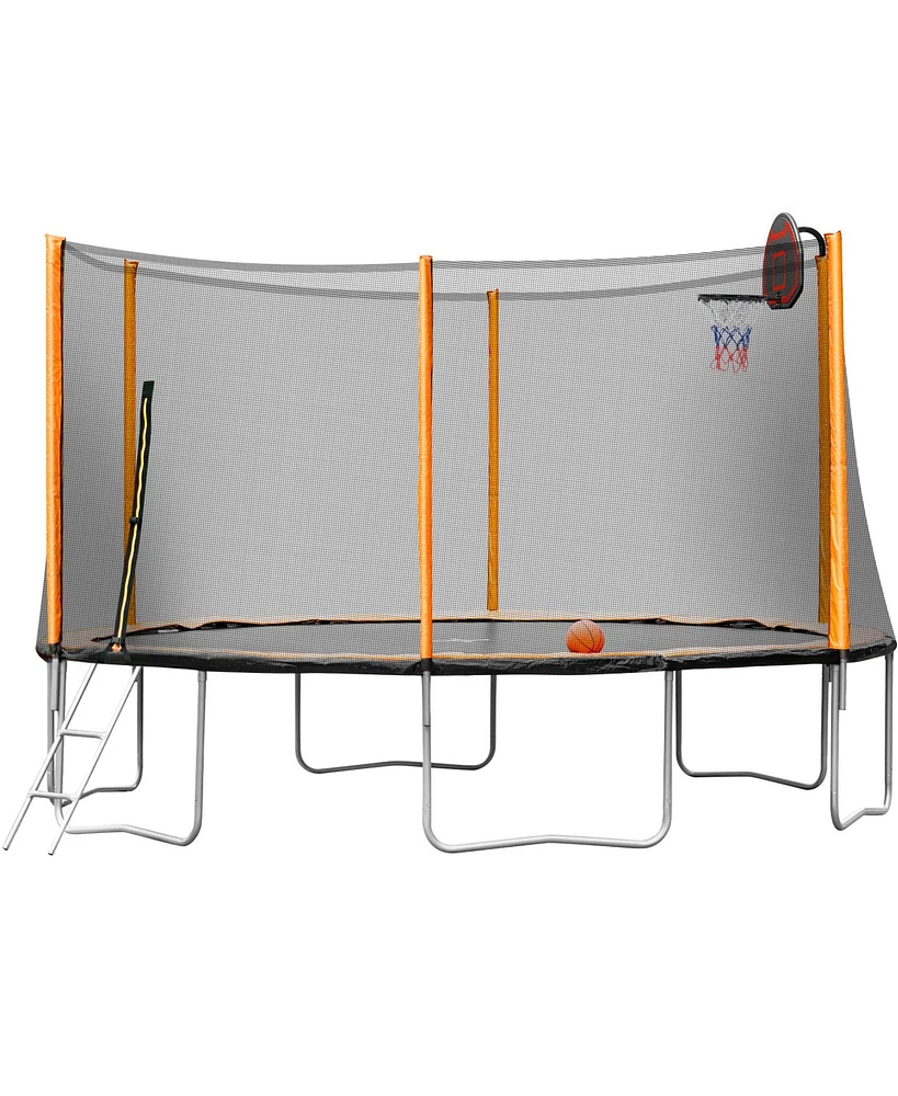 Simplie Fun 14FT Advanced Trampoline with Basketball Hoop, Ladder, and Outer Safety Enclosure