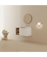 36" Wall-Mounted Vanity with Soft-Close Doors, Ceramic Basin, and Storage Shelves