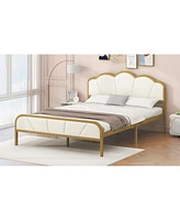 Streamdale Furniture Full Size Metal Platform Bed with Upholstered Headboard and Footboard