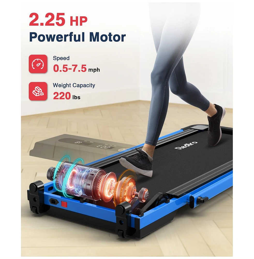 Redliro Under Desk Treadmill 2 1 Walking Machine, Portable, Folding, Electric, Motorized, and Jogging Blue