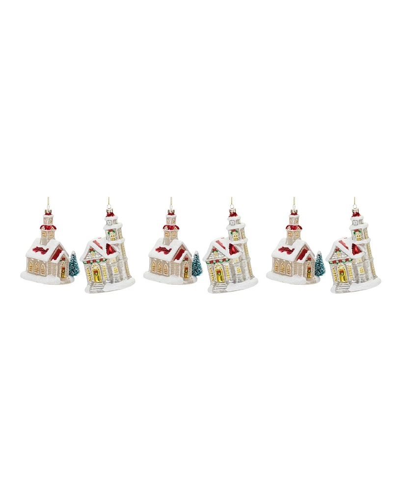 Slickblue Glittered Glass Church Ornament Set of 6 - Sparkling Holiday Decor