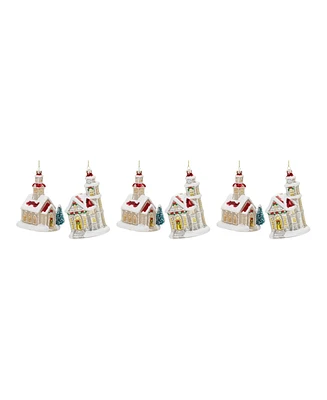 Slickblue Glittered Glass Church Ornament Set of 6 - Sparkling Holiday Decor