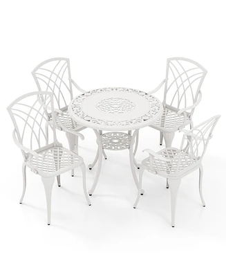 Slickblue 5 Piece Patio Bistro Table Chair Set with Umbrella Hole and Aluminum Frame-White