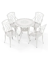 Slickblue 5 Piece Patio Bistro Table Chair Set with Umbrella Hole and Aluminum Frame-White