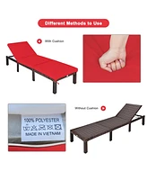 Gymax 2PCS Adjustable Patio Rattan Chaise Lounge Chair Recliner Outdoor w/ Red Cushion