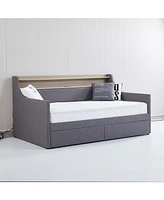 Streamdale Furniture Twin Daybed with Storage, Charging Station, Led Lights, and Linen Fabric