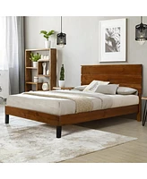 Mid-Century Modern Solid Wood King Bed with Three-Piece Headboard
