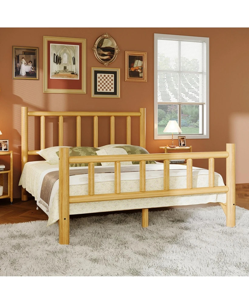 Simplie Fun Farmhouse Queen Log Bed Frame: Solid Pine, Rustic Style